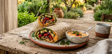 Wrap s grilovanou zeleninou a ajvar-tahini dipem